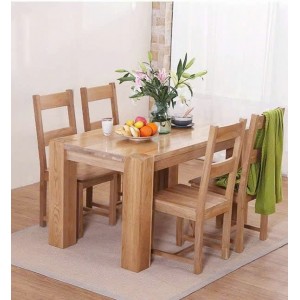 Chunky1m4 : Bàn Ăn Gỗ Sồi 1m4 + 4 Ghế ( 2N - Mặt Ghế Gỗ )